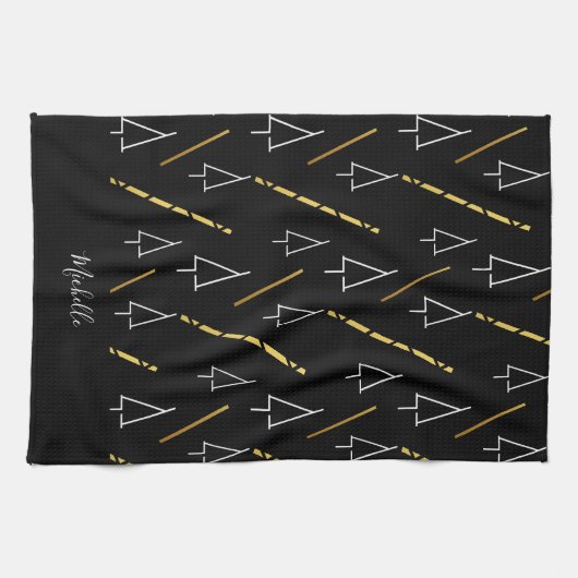 Kerstboom patroon in zwart, wit en goud theedoek (Horizontaal)