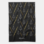 Kerstboom patroon in zwart, wit en goud theedoek (Verticaal)