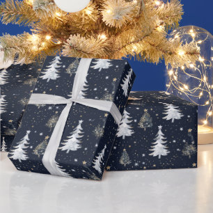 Kerstboom patroon met gouden en zilveren sterren cadeaupapier