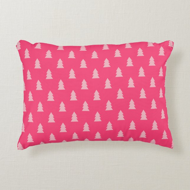 Kerstboom patroon pastel roze paarse groen accent kussen (Voorkant)
