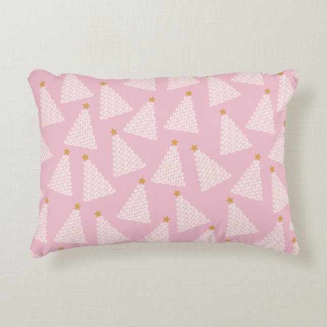 Kerstboom patroon roze accent kussen (Voorkant)