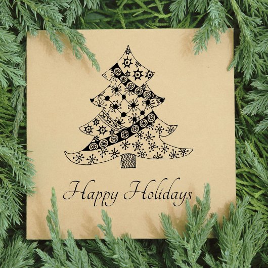Kerstboom Patroon Stijlvol Script Vakantie Rubberstempel