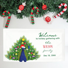 Kerstboom Pauw Familie Feestelijke Bijeenkomst  Spandoek
