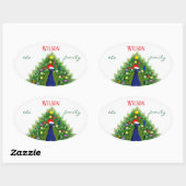 Kerstboom Pauw Familie Naam Ovale Sticker (Vel)