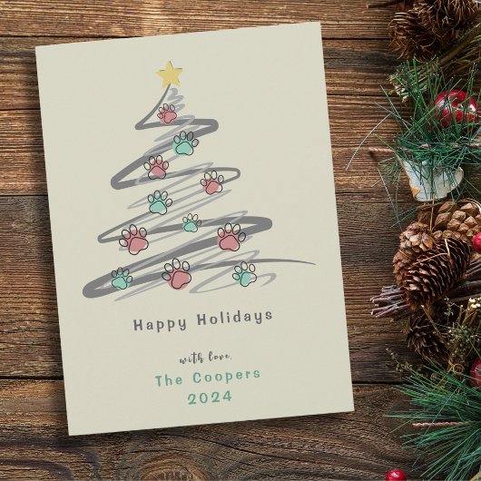 Kerstboom Paw Print Ornament Vakantie Kaart