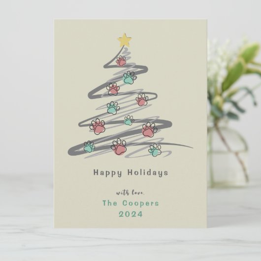 Kerstboom Paw Print Ornament Vakantie Kaart (Staand voorkant)