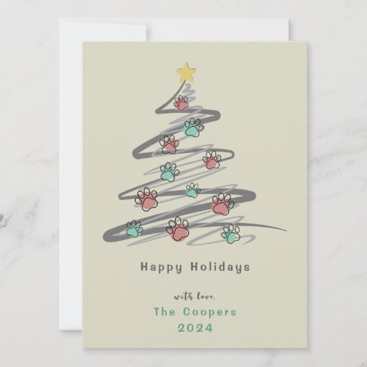 Kerstboom Paw Print Ornament Vakantie Kaart (Voorkant)