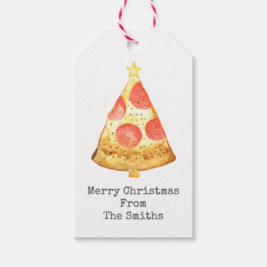 Kerstboom Pepperoni Pizza Merry kerst Cadeaulabel (Voorkant)