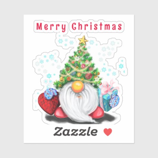 Kerstboom Pet Gnome met Gifts Sticker (Vel)