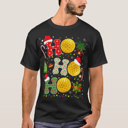 Kerstboom Pickleball Ho Ho Santa Lights T-shirt (Voorkant)