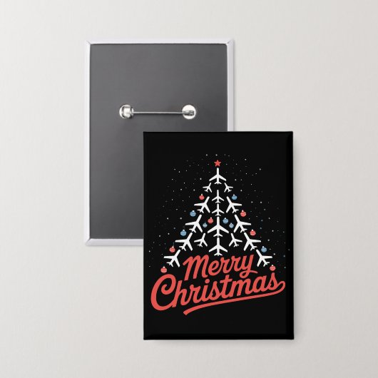 Kerstboom Piloot in Vliegtuig Button (Voorkant / Achterkant)