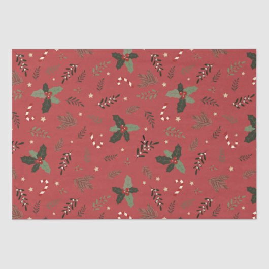 Kerstboom Pine Branch Holly Berry Mistletoe Tissuepapier (Voorkant)