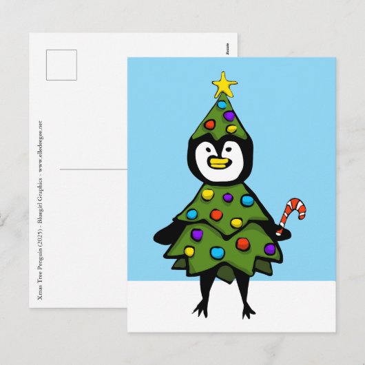 Kerstboom Pinguïn Feestdagenkaart (Voorkant / Achterkant)