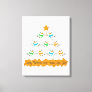 Kerstboom piramide gemaakt van Kerstmis sneeuwpopp Canvas Afdruk