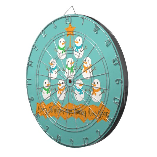 Kerstboom piramide gemaakt van Kerstmis sneeuwpopp Dartbord (Voorkant Rechts)