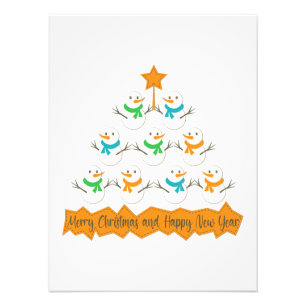 Kerstboom piramide gemaakt van Kerstmis sneeuwpopp Foto Afdruk