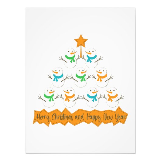 Kerstboom piramide gemaakt van Kerstmis sneeuwpopp Foto Afdruk (Voorkant)