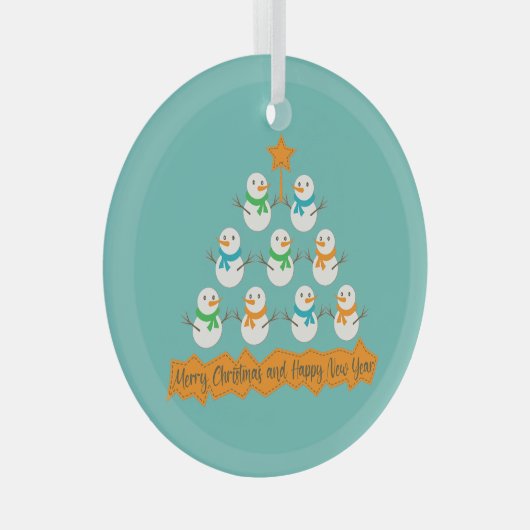 Kerstboom piramide gemaakt van Kerstmis sneeuwpopp Glas Ornament (Voorkant Rechts)