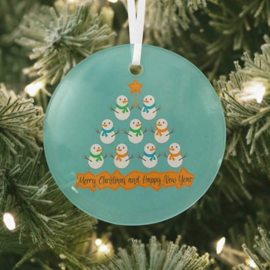 Kerstboom piramide gemaakt van Kerstmis sneeuwpopp Glas Ornament (Insitu)