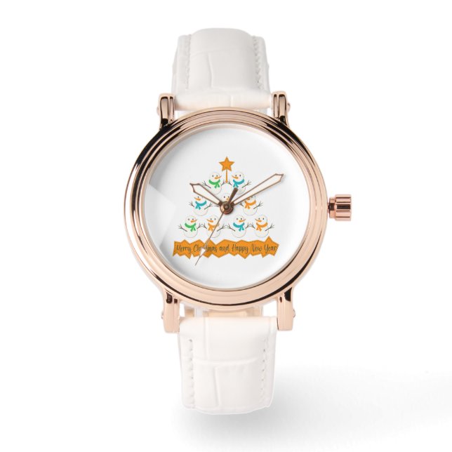 Kerstboom piramide gemaakt van Kerstmis sneeuwpopp Horloge (Voorkant)