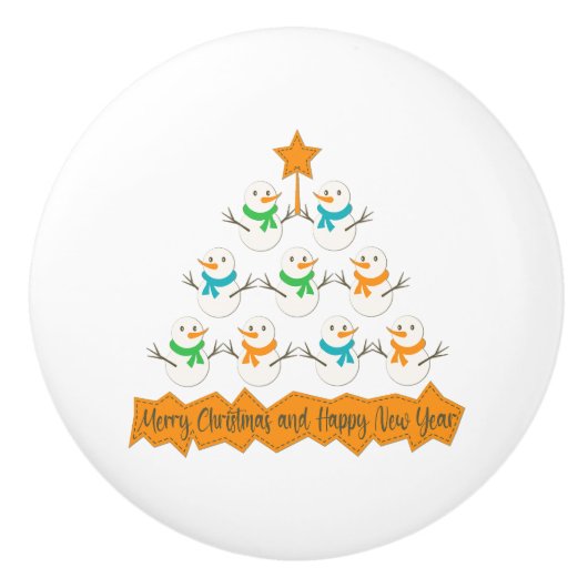 Kerstboom piramide gemaakt van Kerstmis sneeuwpopp Keramische Knop (Voorkant)