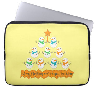 Kerstboom piramide gemaakt van Kerstmis sneeuwpopp Laptop Sleeve