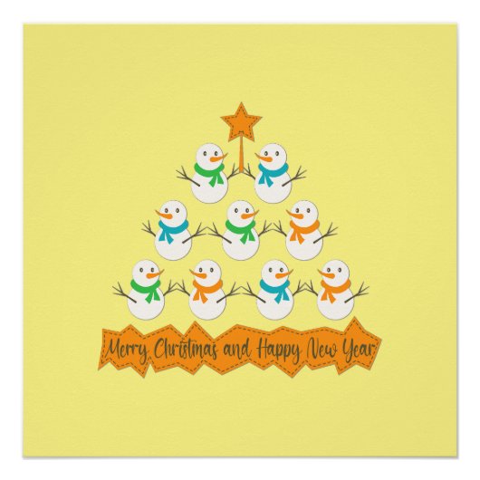 Kerstboom piramide gemaakt van Kerstmis sneeuwpopp Perfect Poster (Voorkant)