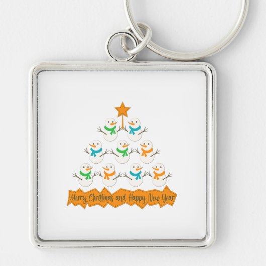 Kerstboom piramide gemaakt van Kerstmis sneeuwpopp Sleutelhanger (Voorkant)