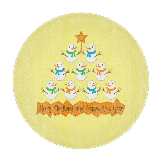 Kerstboom piramide gemaakt van Kerstmis sneeuwpopp Snijplank (Voorkant)