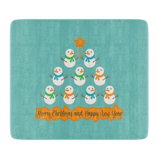 Kerstboom piramide gemaakt van Kerstmis sneeuwpopp Snijplank (Voorkant)