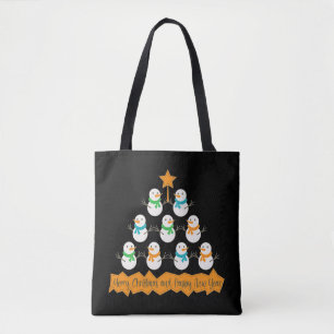 Kerstboom piramide gemaakt van Kerstmis sneeuwpopp Tote Bag