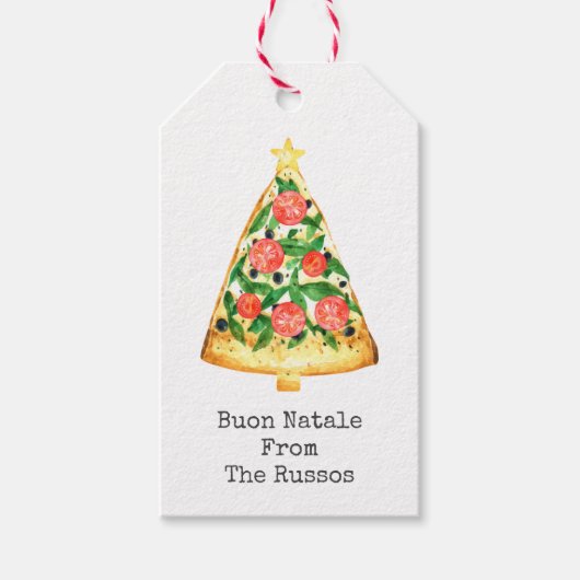kerstboom Pizza Buon Natale Cadeaulabel (Voorkant)