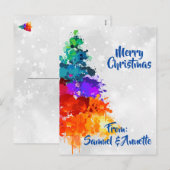 kerstboom, plakverf, primaire kleuren feestdagenkaart (Voorkant / Achterkant)