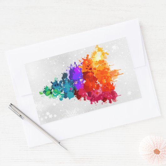 kerstboom, plakverf, primaire kleuren rechthoekige sticker (Envelop)