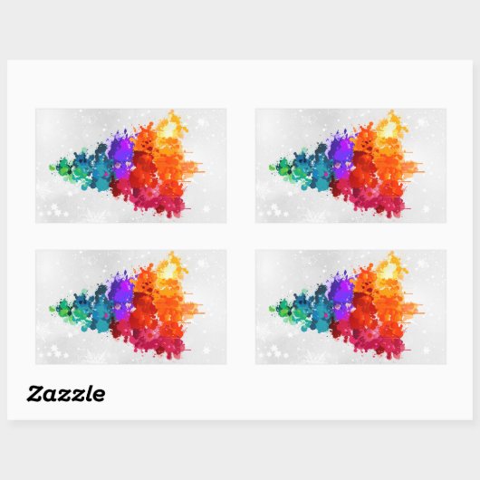 kerstboom, plakverf, primaire kleuren rechthoekige sticker (Vel)