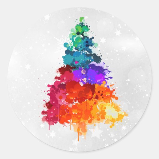 kerstboom, plakverf, primaire kleuren ronde sticker (Voorkant)