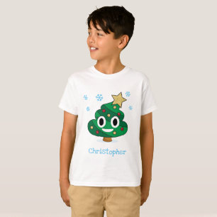 Kerstboom poep emoji Kinder T-shirt met naam