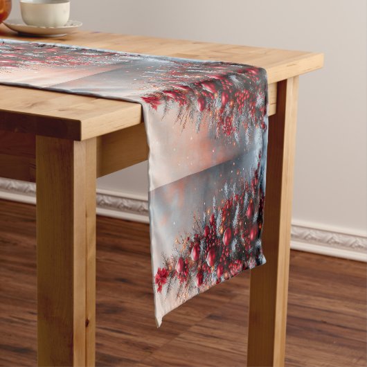 Kerstboom Poinsettia Winter Sneeuw Korte Tafelloper (Voorbeeld)