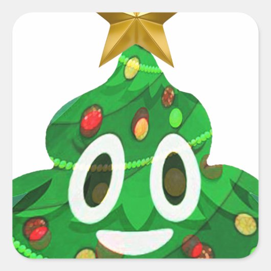 kerstboom Poop Emoji Vierkante Sticker (Voorkant)