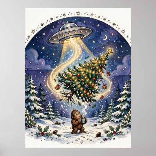 Kerstboom Poster met Buitenaardse Ontvoering (Voorkant)