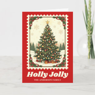 Kerstboom Postzegel 'Holly Jolly' Feestdagen Kaart