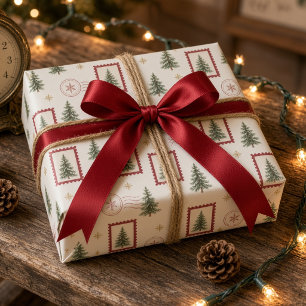 Kerstboom Postzegel Kerstmis Post Cadeaupapier