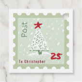Kerstboom Postzegel Monogram naam Vierkant Bedankjes Labels (Achterkant)
