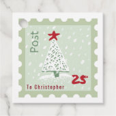 Kerstboom Postzegel Monogram naam Vierkant Bedankjes Labels (Voorkant)