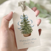 Kerstboom Preppy Bow Blue Christmas Cadeaulabel