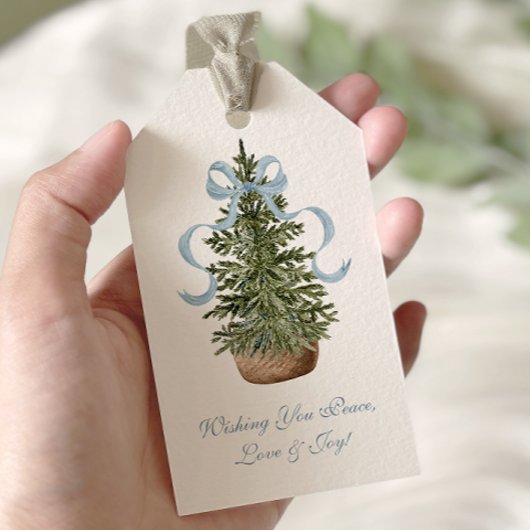 Kerstboom Preppy Bow Blue Christmas Cadeaulabel