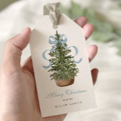 Kerstboom Preppy Bow Blue Christmas Cadeaulabel