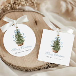 Kerstboom Preppy Strik Blauwe Kerst Bedankjes Labels