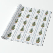 Kerstboom Preppy Strik Blauwe Kerst Cadeaupapier (Uitgerold)