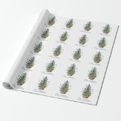 Kerstboom Preppy Strik Blauwe Kerst Cadeaupapier (Uitgerold)